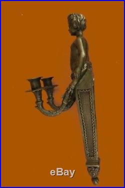 Bronze Sculpture Original Aldo Vitaleh Young Nude Boy Wall Candle Holder Sta BG2