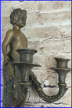 Bronze Torch wall Sconce Candelabra dual candlesticks ornate detailing Sculpture