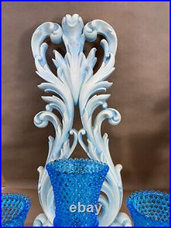 Burwood 1582 Wall Sconce Candle Holders Pair Hollywood Regency Blue/White VTG