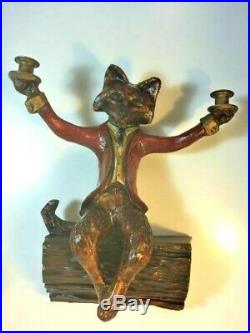 Butler Sitting FOX on LOG WALL Candle Holder paint RED COAT Huebbe Hunt Folkart