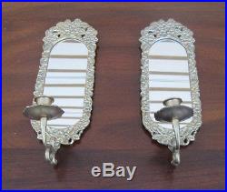 COL YS Pair of Metal Floral Wall Sconce Mirrors with candle holders