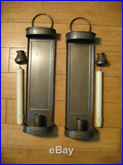Candle Holder Pair Brass Wall Sconce Drip Tip Top Alter Beeswax Candles Vintage