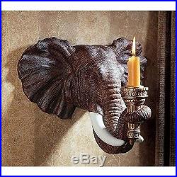 Candle Holder Realistic Elephant Head Brown Wall Mounted Hand Painted Set Of 2