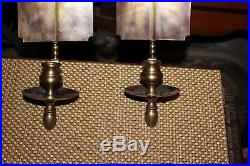 Candle Holders Wall Mounted Pair Brass Metal Back Plate Vintage Sconces