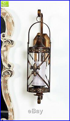 Candle Sconce Wall Decor Candle Holder Bronze Iron Glass Rustic Vintage Lantern