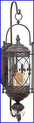 Candle Sconce Wall Holder Decor Bronze Iron Glass Cage Rustic Vintage Lantern