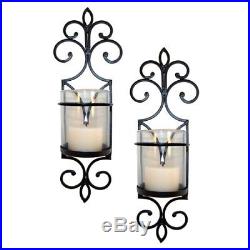 Candle Wall Rustic Sconce Holder Metal Glass Pair Decor Vintage Indoor Art Home