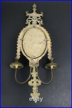 Cast Bronze Wall Sconces Candelabras candle holders Oval Mirrors set of 2