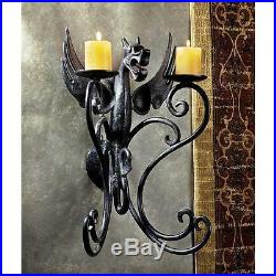 Cast Iron Ancient Gothic Antique Replica Dragon Pillar Candle Holder Wall Sconce