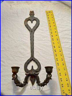 Cast Iron Wall Sconce Emg #1291 Double Candle Holder Heart Motif Gothic