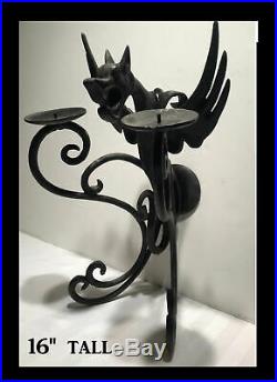Cast Iron Winged Serpent Wall Sconce Dual Candle Holder Italian Gothic Castle