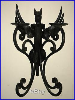 Cast Iron Winged Serpent Wall Sconce Dual Candle Holder Italian Gothic Castle