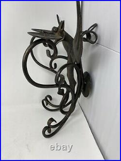 Castle Dragon Iron Wall Sconce Gothic Medieval Pillar Candle Holder Sculpture