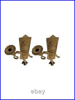 Cherub Candleholder Pair Heavy Brass Wall Sconces Vintage Classic Decor