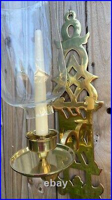 Chinese Chippendale Brass Pagoda Hollywood Regency Wall Candle Holder Sconces