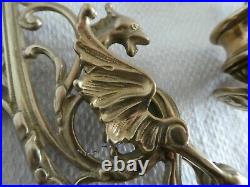 Complete Griffin Dragon Ornate Gothic Brass Wall Sconce Piano Candle Holders (b)
