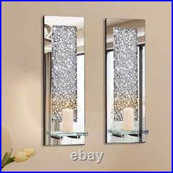 Crystal Crush Diamond Wall Candle Holder (Set of 2) Rectangle Silver Mirrored
