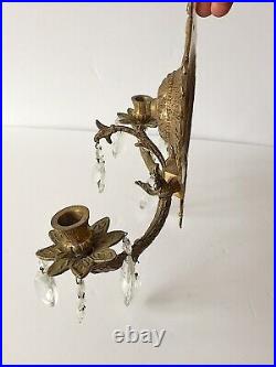 Crystal and Brass Wall Scones Art-Deco 1950-1960s Set of 2