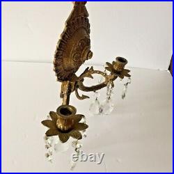 Crystal and Brass Wall Scones Art-Deco 1950-1960s Set of 2