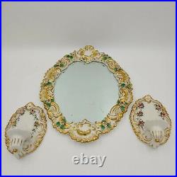 DRESDEN Germany Wall Mirror and Wall Sconces Candle Holders