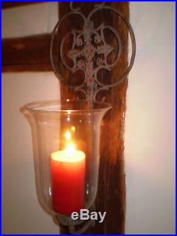 Danish Wall Wrought Iron And Glass Candle Holder, Stand