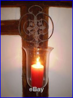 Danish Wall Wrought Iron And Glass Candle Holder, Stand