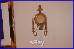 Decor Set 2 Lacquered large brass wall mirror sconce candle holders candlesticks