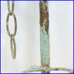 Distressed Metal Anchor & Chain Wall Art, Candle Holder, Nautical Robin Egg Blue