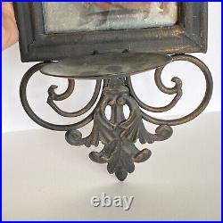 Distressed Metal Mirrored Pillar Candle Pair of 2 Bronze Toned Wall Sconces