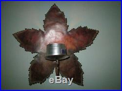 EUC Pair Large Brass Wall Sconce Candle Holders Maple leaf shape Made in India