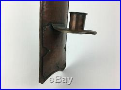 Early 1900s Arts & Crafts Hammered Copper Mission Candle Holder Wall Sconce
