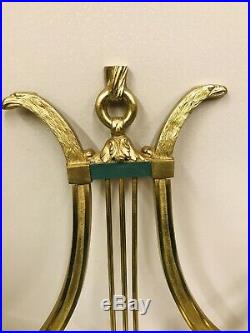 Early 1900s Solid Brass Harp Wall Sconce Candle Holders w Eagle Detail Antique