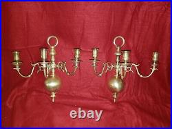 Early 20th Century Brass Wall Sconce Candelabras With 3 Holders a Pair