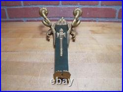 Egyptian Revival Style Ornate Brass Sconce Vtg Wall Mount Double Candle Holder