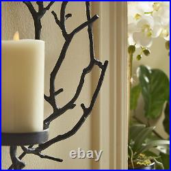 Elegant Black Metal Branch Wreath Candle Sconce Pillar Holder Twig Open Organic
