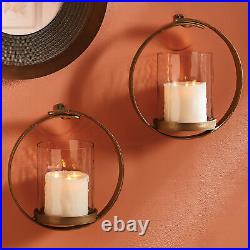 Elegant Gold Ring Wall Pillar Candle Holder Sconce Glass Hurricane Round