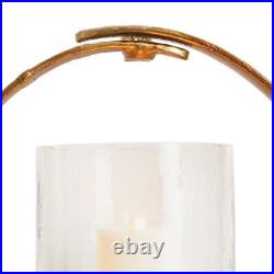 Elegant Gold Ring Wall Pillar Candle Holder Sconce Glass Hurricane Round