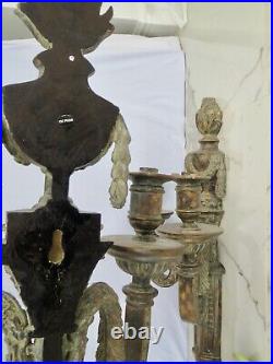 Elegant Pair of Ornate Wooden WALL SCONCE CANDLE HOLDERS 30 Inches Long