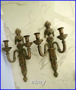 Elegant Pair of Ornately Carved Wooden WALL SCONCE CANDLE HOLDERS 30 Inches Long