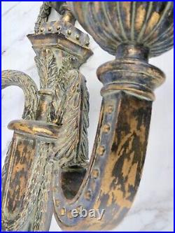 Elegant Pair of Ornately Carved Wooden WALL SCONCE CANDLE HOLDERS 30 Inches Long