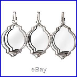 Elegant Quatrefoil Silver Wall Mounting Mirror 3 Horizontal Candle Holder Sconce
