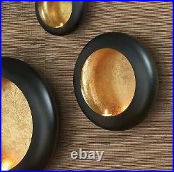 Elegant Round Tea Light Wall Candle Sconce 12 in Disc Set 3 Black Gold Holder