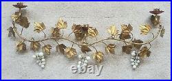 Enamel Tole Toleware Leaves Grapes Candlestick Candle Holder Hanging Wall Scones