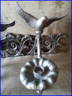 English Pair Vintage Iron Dove Bird Wall Lights Sconces Candle Holder! Unique