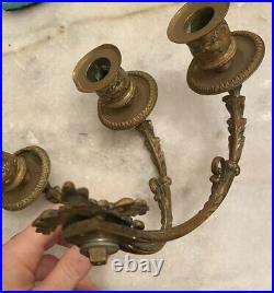 Estate French Brass Ornate 3 Arm Wall Sconce Candle Holder Rocco Style Beautiful