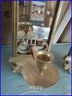 Estate OLD Ornate Wall Sconces withMirror Heavy Brass Candle Holders Wall Hanging