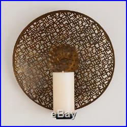 Etched Brass Bronze Metal Wall Candle Sconce Round Modern Abstract Holder