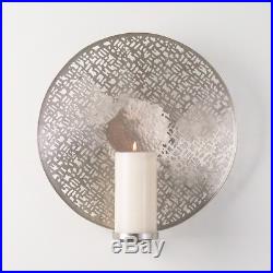 Etched Silver Metal Wall Candle Sconce Round Modern Abstract Pillar Holder