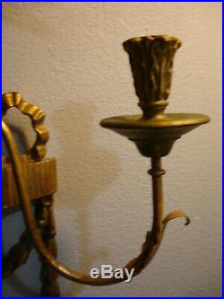 Exquisite Pair Large Italian Palladio Gold Leaf Wall Candle Sconces L@@k