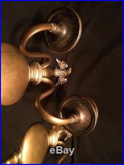 FAB! Antique Pair Federal Eagle Bronze/ Brass Double Arm Wall Candle Holder